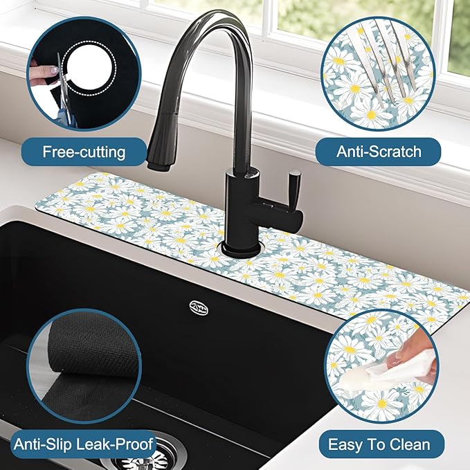 White Flower Sink Faucet Absorbing Mat Cute Chamomile Super Absorbent Fast - Image 4