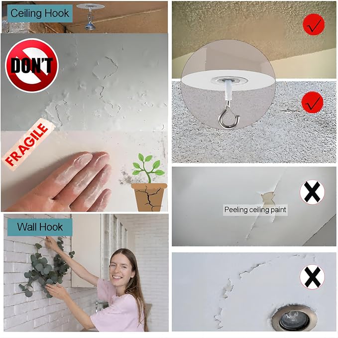 No Hole Adhesive Ceiling Hooks for Popcorn Concrete Textured Ceiling Unsmooth - Image 2