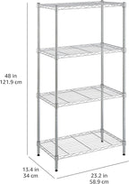 Amazon Basics 4-Shelf Adjustable Storage Shelving Unit for Garage, Steel Wire Rack, 200 Pound Loading Capacity per Shelf, 13.4"D x 23.2"W x 48"H, Chrome - Image 9