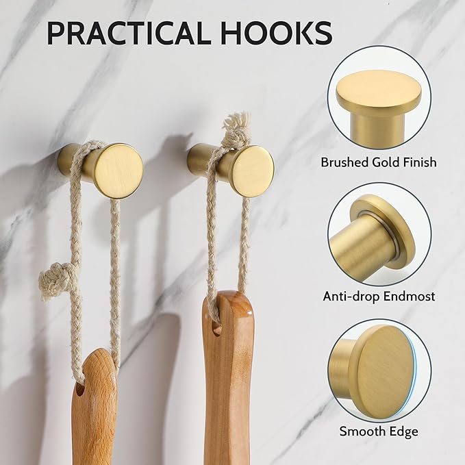 SAYAYO Gold Coat Hooks Wall Mounted, Towel Hooks - Image 5