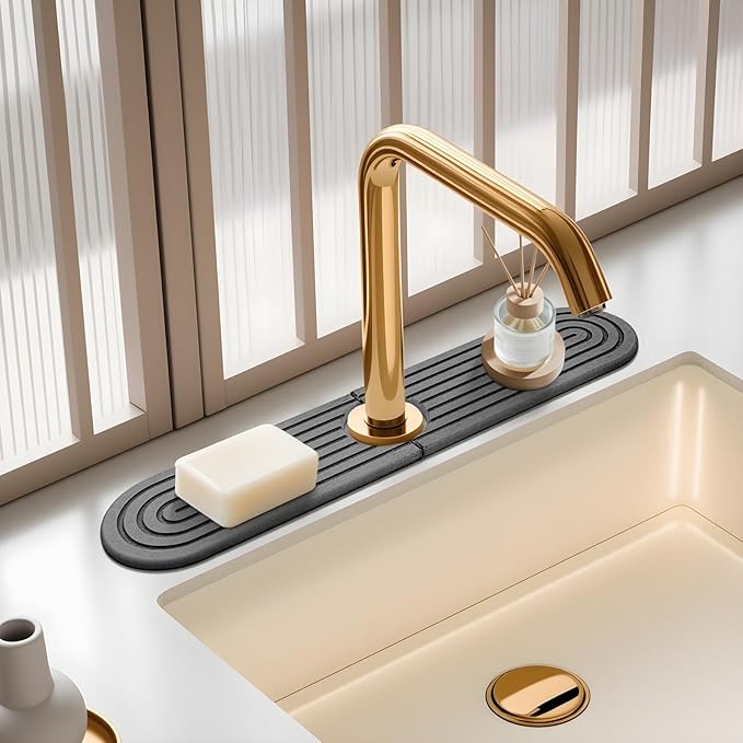 Diatomite Dark Gray-Oval 15.7" Kitchen Faucet Mat Stone Sink Tray – Quick by Unknown