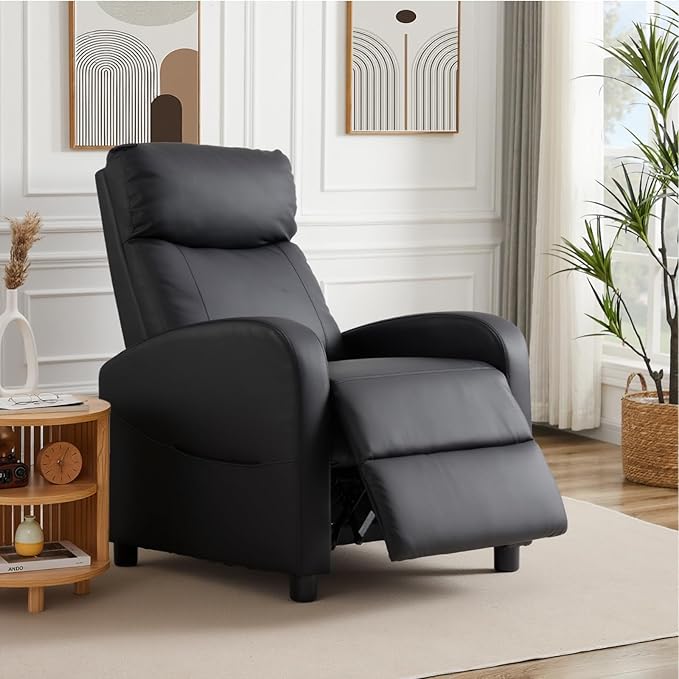 Sweetcrispy Recliner Chair PU Leather Recliner Sofa No Massage, Home Theater Seating with Lumbar Support, Adjustable Push Back Overstuffed High-Density Sponge Reclining for Living Room, Black - Image 2