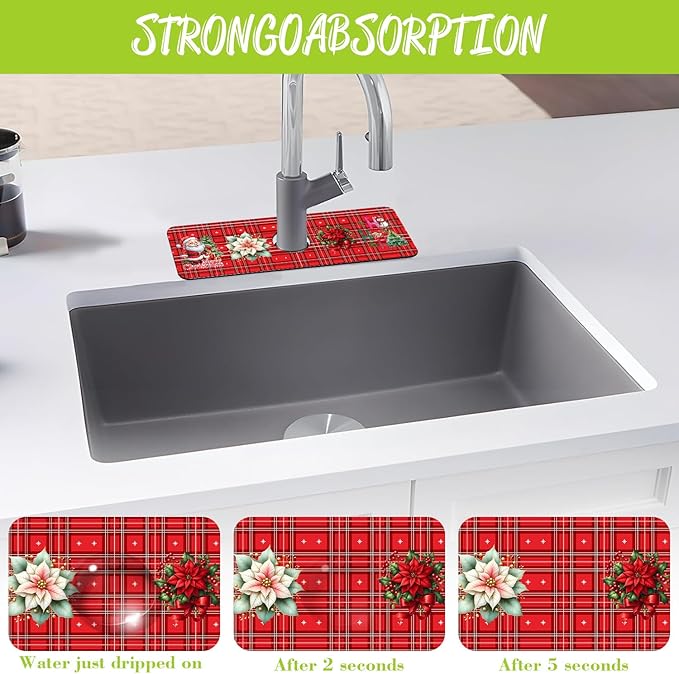 Chrismas Sink Splash Guard Faucet Mat Christmas Absorbent Fast Drying Mat Sink - Image 5