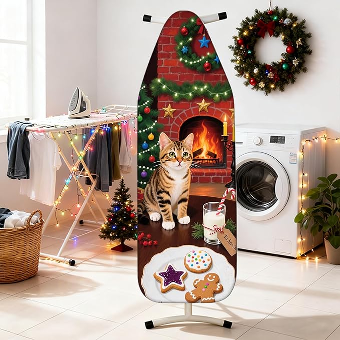 Nuxovilar Ironing Board Covers Winter Cat by Fireplace Pattern Polyester 15x54 - Image 2