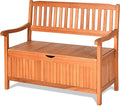 Tangkula Outdoor Wood Storage Bench Deck Box, Entryway Porch Storage Bench with Inner Removable Dust-Proof Lining & Portable Handles, Eucalyptus Wood Loveseat for Garden, Lawn, Balcony & Yard by TANGKULA