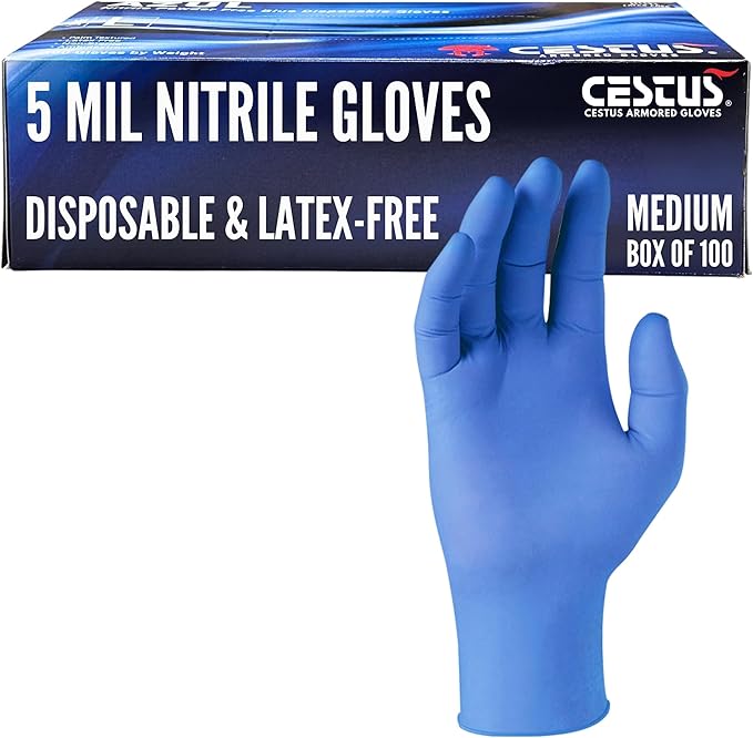 Cestus 5 Mil Nitrile Gloves Disposable Latex Free, Chemical Resistant, Food Prep by CestusArmoredGloves