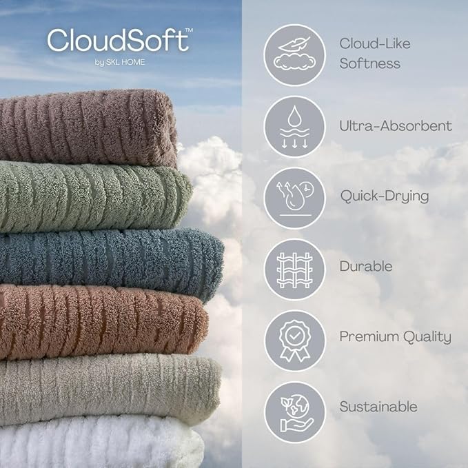 SKL Home CloudSoft Cotton Luxury 4-Piece Washcloth Set, Smoke Blue - Image 4