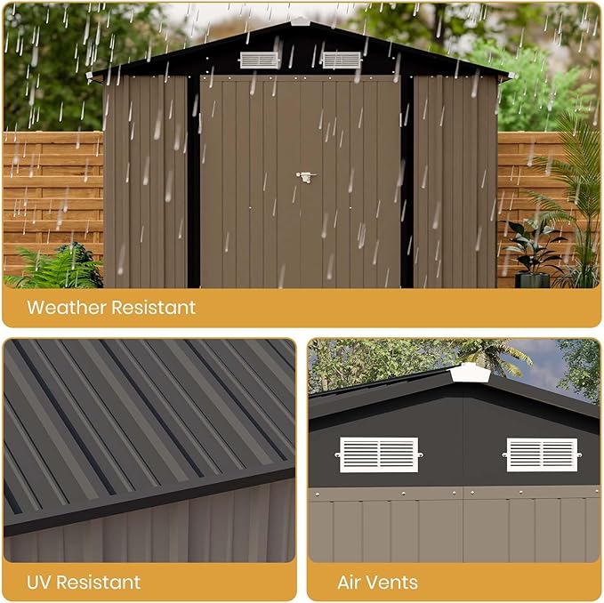 Patiowell 12 x 8 FT Outdoor Storage Shed, Steel Shed Storage House with Design of Lockable Doors, Utility and Tool Storage for Garden, Patio, Backyard, Outside use, Brown - Image 5