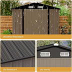 Patiowell 12 x 8 FT Outdoor Storage Shed, Steel Shed Storage House with Design of Lockable Doors, Utility and Tool Storage for Garden, Patio, Backyard, Outside use, Brown - Image 5