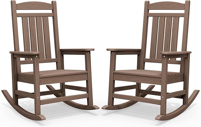 SERWALL HDPE Outdoor Rocking Chair Set of 2, Patio Rocking Chairs, All-Weather Porch Rockers for Adults, Brown by SERWALL