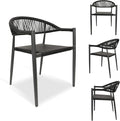 4 Pcs Stackable Patio Dining Chairs, Aluminum Rattan Outdoor Dining Chair with Arms, Woven Rope Garden Armchair Metal No Assembly for Bistro Balcony Porch Deck Yard Cafe Restaurant, Black by Erotr