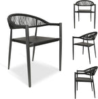 4 Pcs Stackable Patio Dining Chairs, Aluminum Rattan Outdoor Dining Chair with Arms, Woven Rope Garden Armchair Metal No Assembly for Bistro Balcony Porch Deck Yard Cafe Restaurant, Black by Erotr