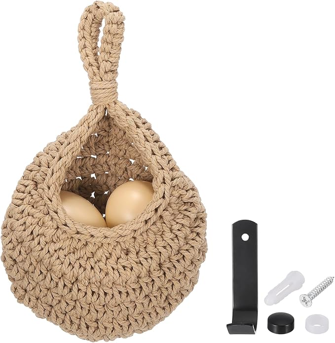 uxcell Hanging Fruit Baskets for Kitchen, Hand-Woven Wall Hanging Storage Jute by uxcell