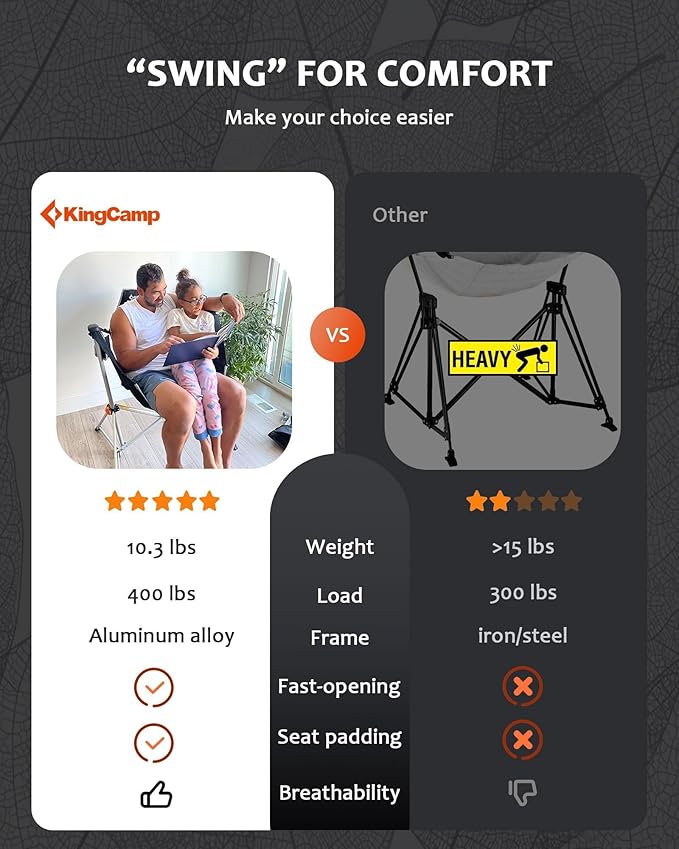 KingCamp Hammock Chair with Footrest – Heavy Duty Swinging Rocking Camping Chairs for Adults up to 400lbs, Folding Portable Oversized Rocker with Cup Holder & Pillow for Outdoor Beach Lawn RV Sports - Image 5