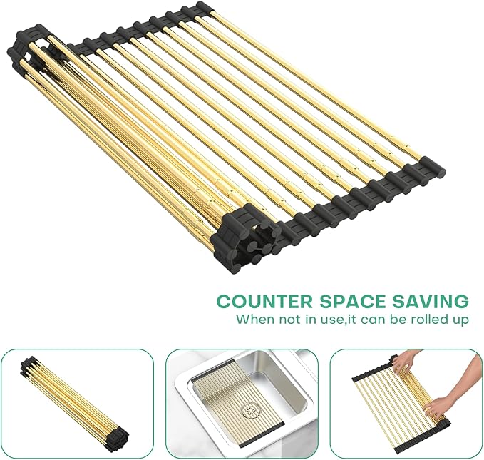Large Telescopic Draining Rack, Non-Slip Silicone Rolling Dish Drainer Roll - Image 4