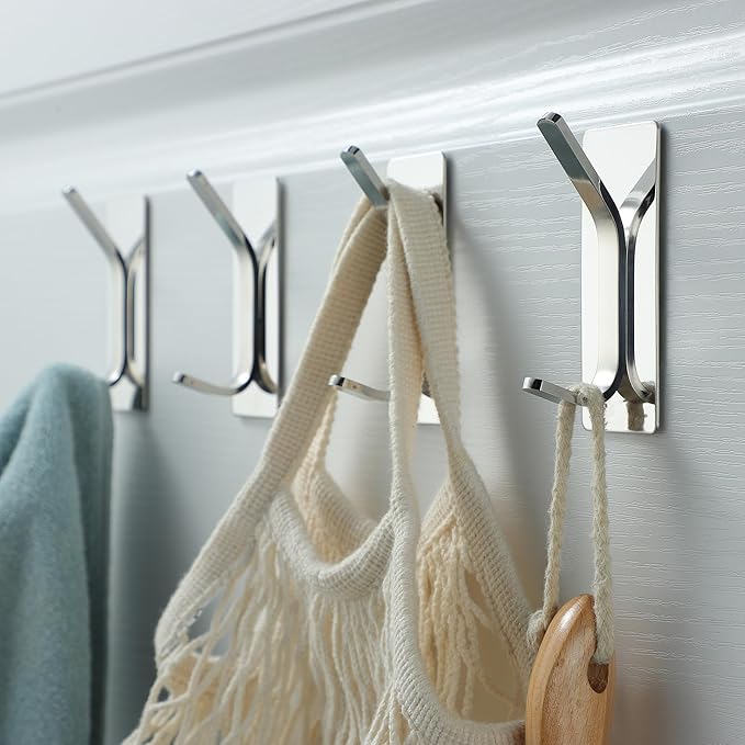 Taozun Polished Silver Towel Hooks 4pcs Stainless Steel Adhesive Hanging Hooks - Image 4