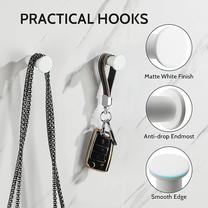SAYAYO Modern Coat Hooks Wall Mount, Matte White Towel Hooks - Image 4