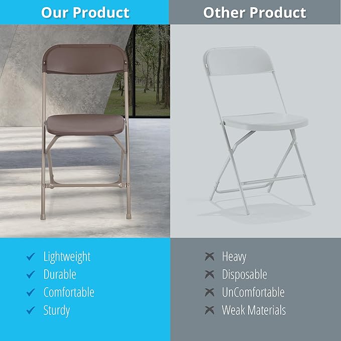 Flash Furniture Hercules Series Plastic Folding Chair Brown - 10 Pack 650LB Weight Capacity Comfortable Event Chair-Lightweight Folding Chair - Image 10