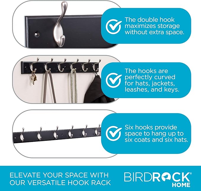 BIRDROCK HOME Oval Hook Coat and Hat Rack | 6 Hooks | 2 Pack | Wall Mount | - Image 5