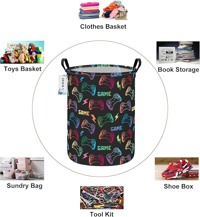 Round Foldable Handle Storage Basket toys Organization Bin Versatile Clothes - Image 3