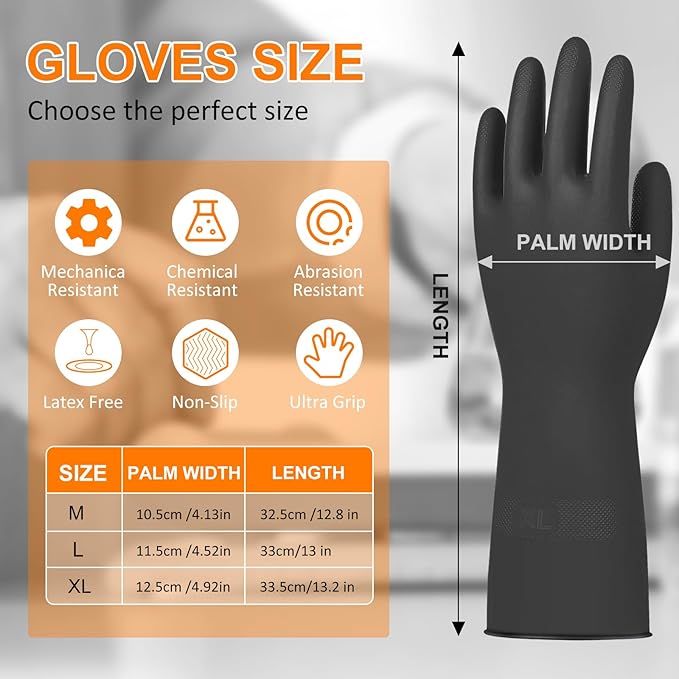 Beieverluck 10 Pairs X-Large Black Chemical Resistant Gloves, Heavy Duty Rubber - Image 2