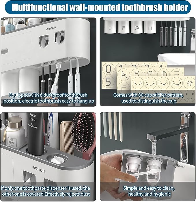 Toothbrush Holders Wall Mounted, Double Automatic Toothpaste Dispensers - Image 7