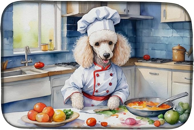 Caroline's Treasures DAC6307DDM White Poodle The Chef Dish Drying Mat Absorbent by CarolinesTreasures