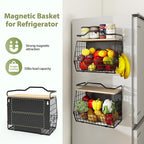 Magnetic Shelf for Fridge with Wood Lid, 2 Tier Fruit Baskets Wall Mounted - Image 2