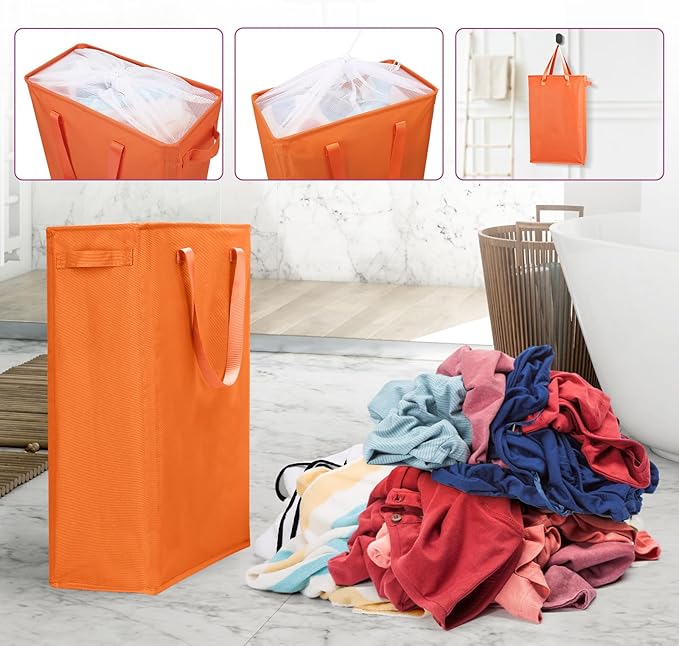Odonata Slim Laundry Hamper Handles Collapsible Laundry Basket Thin Dirty - Image 7