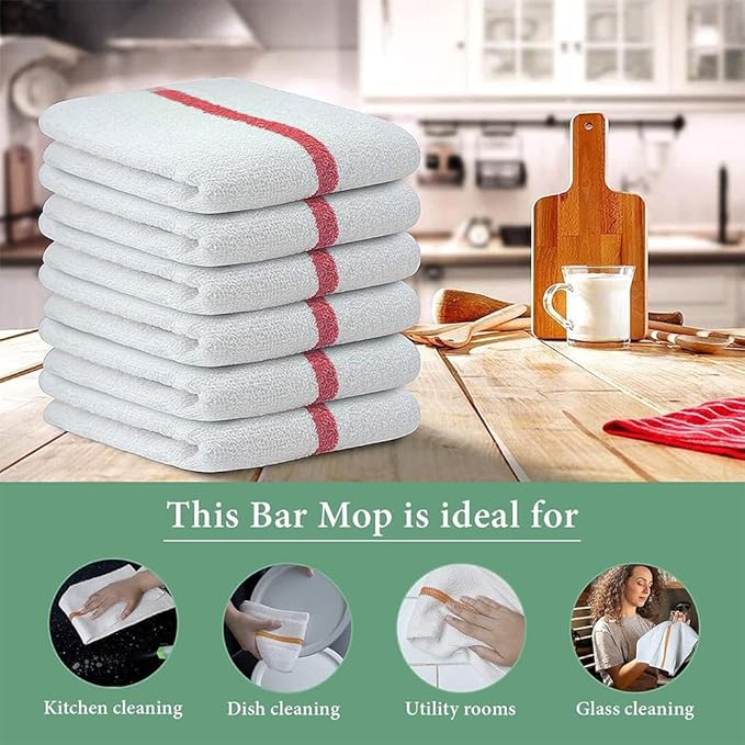 Bar Mop Red Stripe 6 lbs 16x19 Pack of 36, 100% Cotton Double Stitched Route - Image 3