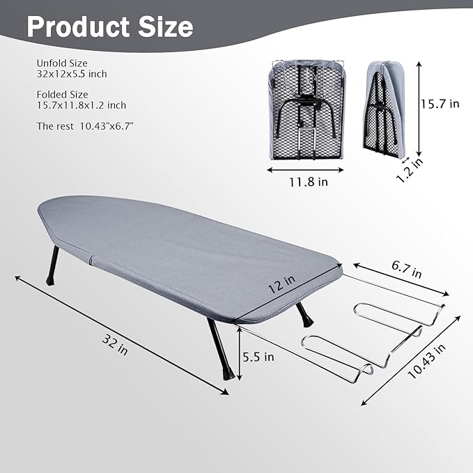 SheeChung Small Tabletop Ironing Board 32" Lx12 W, Folding Ironing Board - Image 2