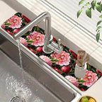 Blooming Peony Sink Splash Guard Pink Peony Flowers Faucet Absorbing Mat Fast by Unknown