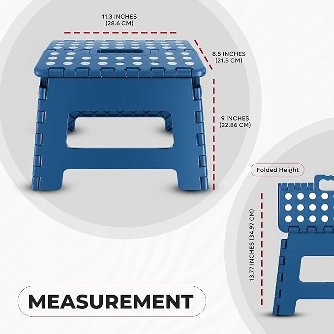 Utopia Home Folding Step Stool with Handle – 9 Inch Anti Slip Collapsible Stool – Holds Up to 300 lbs – Sturdy Plastic Step Stool Foldable for Kitchen, Bathroom and Home Use (1-Pack, Blue) - Image 3