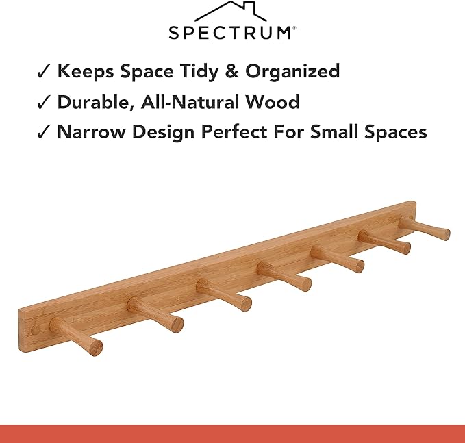 Spectrum Wall Mount 7-Peg Wood Rack Organizer - Image 3