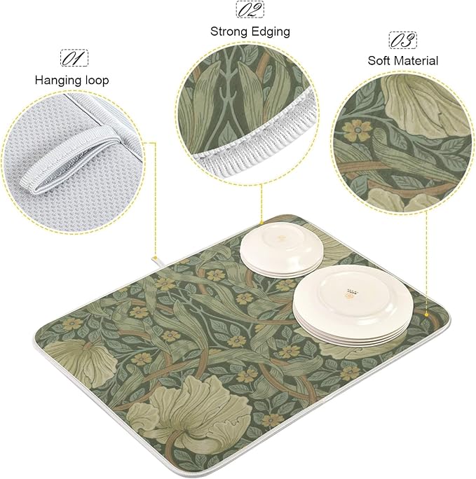 ALAZA William Morris Flowers Print02 Dish Drying Mat - Image 4
