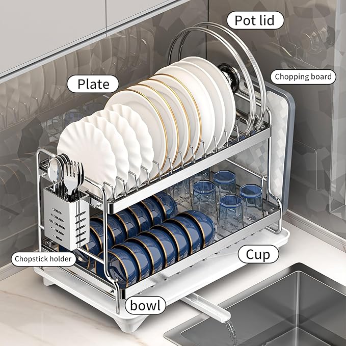 Dish Drying Rack, Double Layered countertop Kitchen Organizer - Image 2