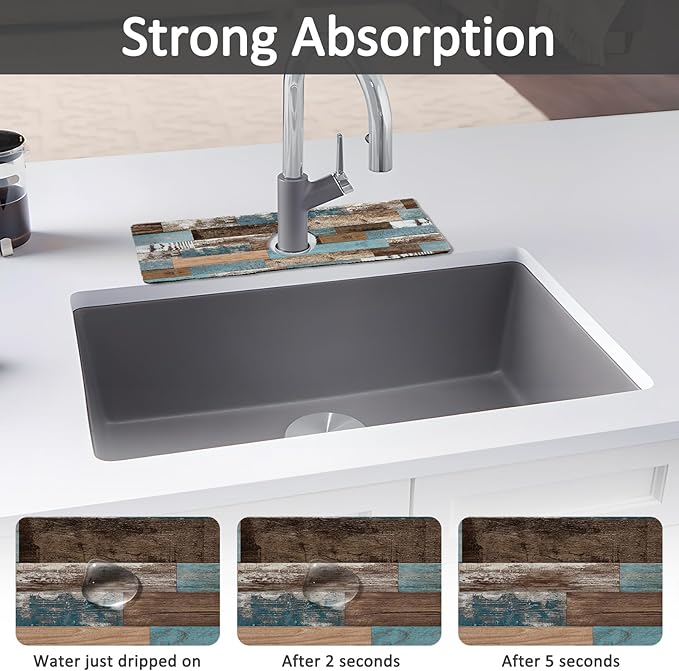 15" X 5.5" Kitchen Sink Splash Guard Faucet Mat Wood Grain Super Absorbent Fast - Image 3