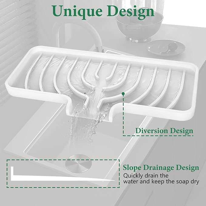 GUUKIN Sponge Holder for Kitchen Sink, 9.8"×4.9" Silicone Dish Drying Mat - Image 5