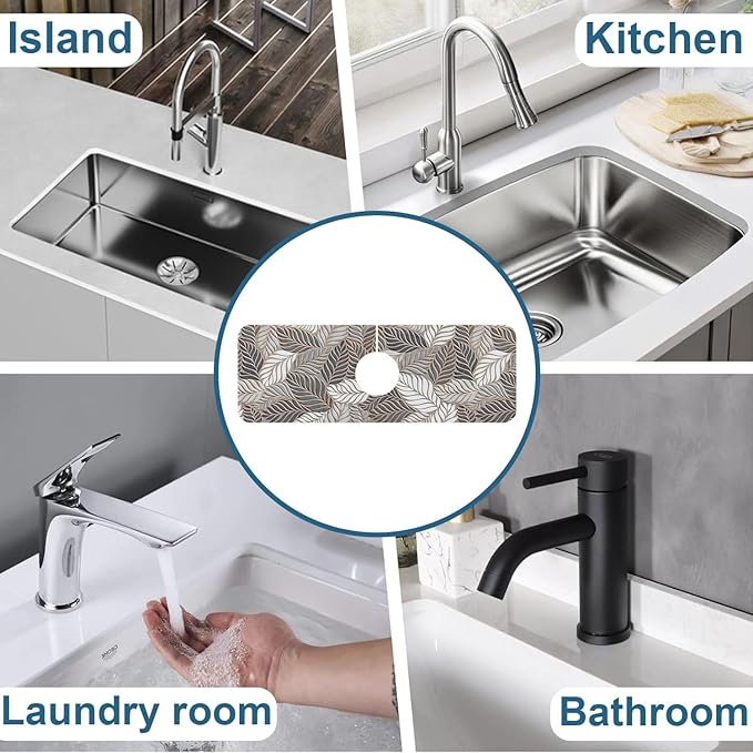Embossed Leaf Texture Sink Splash Guard Grey Leaf Faucet Absorbing Mat Fast - Image 7