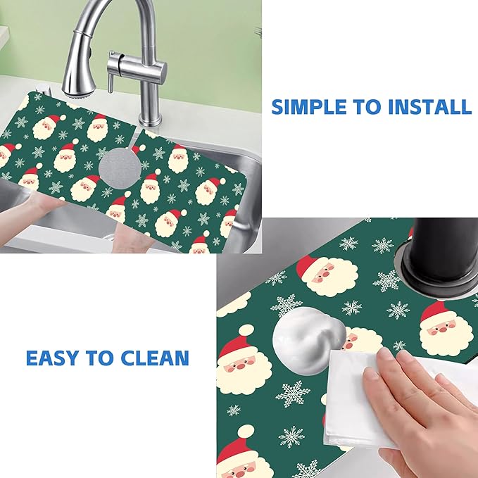 Christmas Kitchen Sink Splash Guard Mat Santa Claus and Snowflakes Sink Splash - Image 5