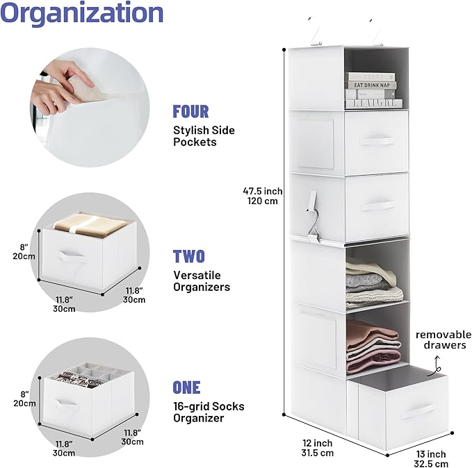 Twira 6-Shelf Hanging Closet Organizer, 2 Separable 3-Shelf Hanging Shelves - Image 3
