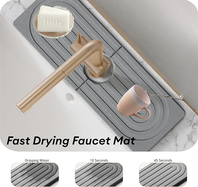 Sink Faucet Mat Splash Guard, Stone Quick Dry Faucet Mat - Image 3
