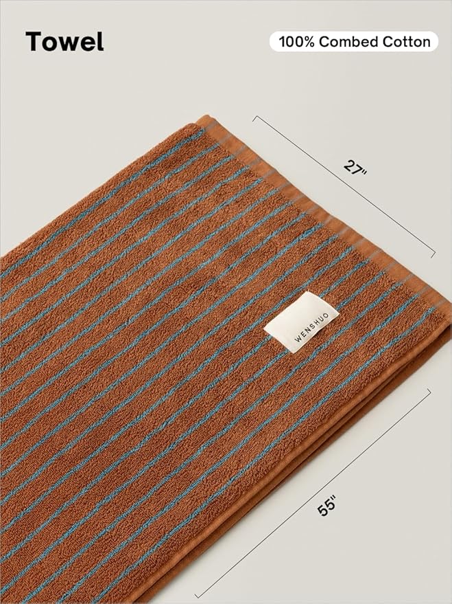 WENSHUO Fluffy Caramel-Striped Pure Cotton Bath Towel, 100% Combed Cotton - Image 2