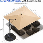 HOMSHADE 10 ft Square Cantilever Patio Umbrella with Base Included, Solar Lights Large Umbrella Outdoor Patio with 360°Rotation&Tilting, LED Lighted Offset Umbrellas w/Stand for Pool Deck - Image 3