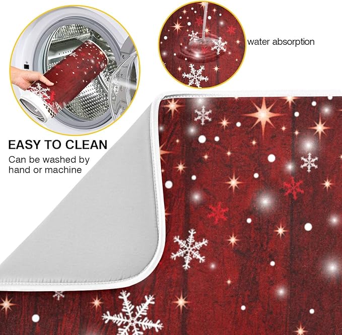 Christmas Tree Dish Drying Mat 16x18 inch Xmas New Year Snowflake Wooden Dish - Image 2