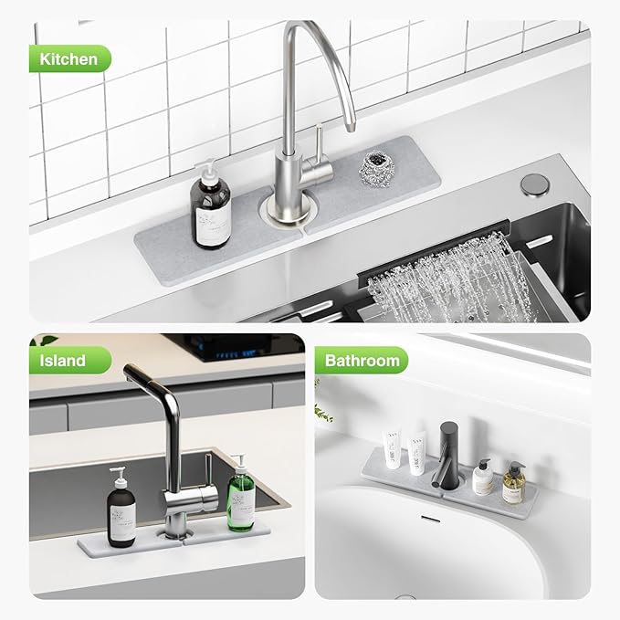 15.8" x 4" Stone Faucet Mat for Kitchen Sink, Quick Drying Diatomite Sink Tray - Image 8