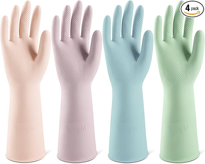 ThxToms 4 Pairs Reusable Rubber Gloves, 10mil Thick Heavy Duty Dishwashing & by ThxToms