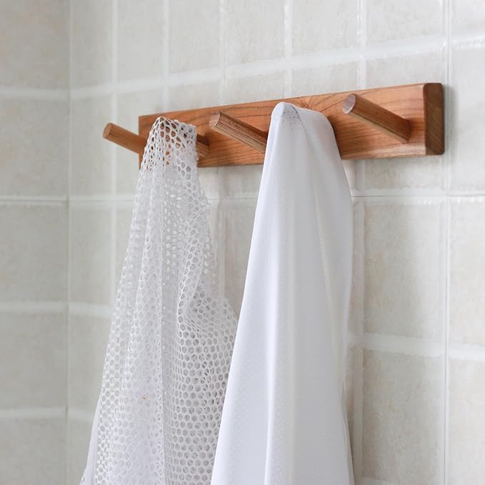 Natural Teak Wall-Mounted Coat Rack-Farmhouse Entryway Hooks - Image 3