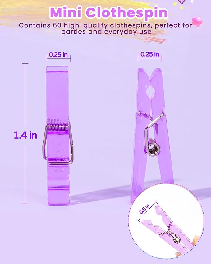 60PCS Purple Clothes Pins for Baby Shower Games Girl, Transparent Acrylic - Image 3