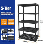 Plastic Storage Shelves, Plastic Heavy Duty Shelves 16.93" D x 35.43" W x 72.44" H,5-Tier Garage Storage Shelving, Shelving Units and Storage - Image 3